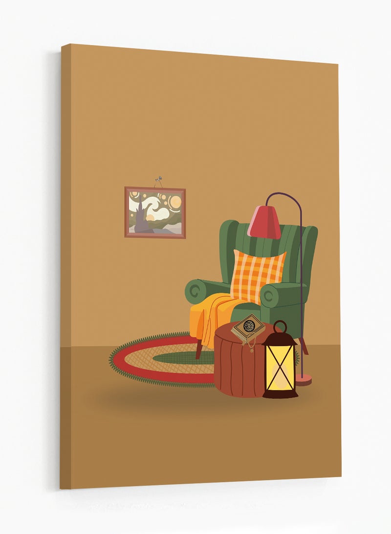 LOWHA Canvas Wall Art Stretched Over Wooden Frame with Mushaf and Ramadan Lantern Design - Image 4